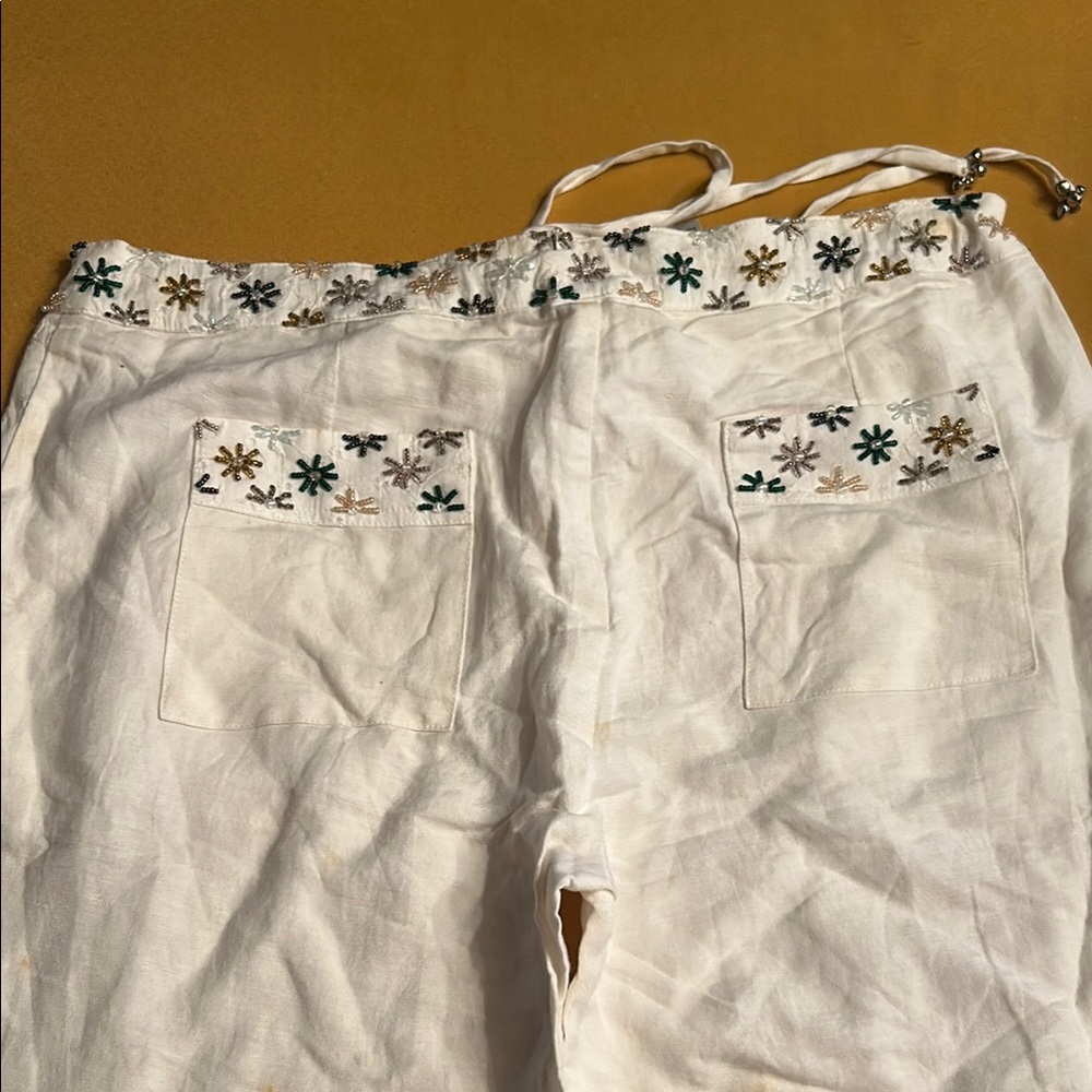 Embroidered Cream Drawstring Pants - Picture 3 of 4